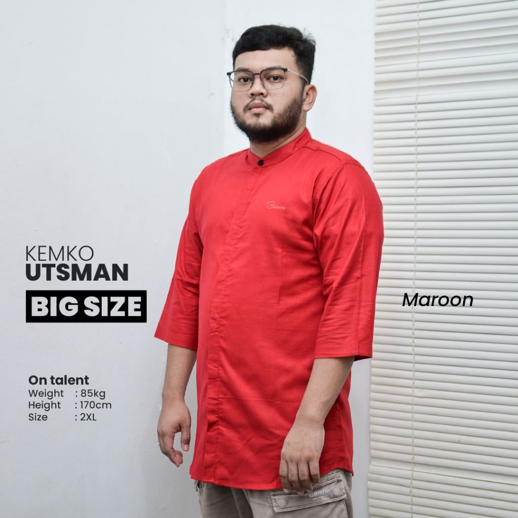 (CLEARANCE SALE) Baju Koko Jumbo Big Size XXL 3XL 4XL Katun Linen Lengan 3/4 Merah Maroon Bhirama