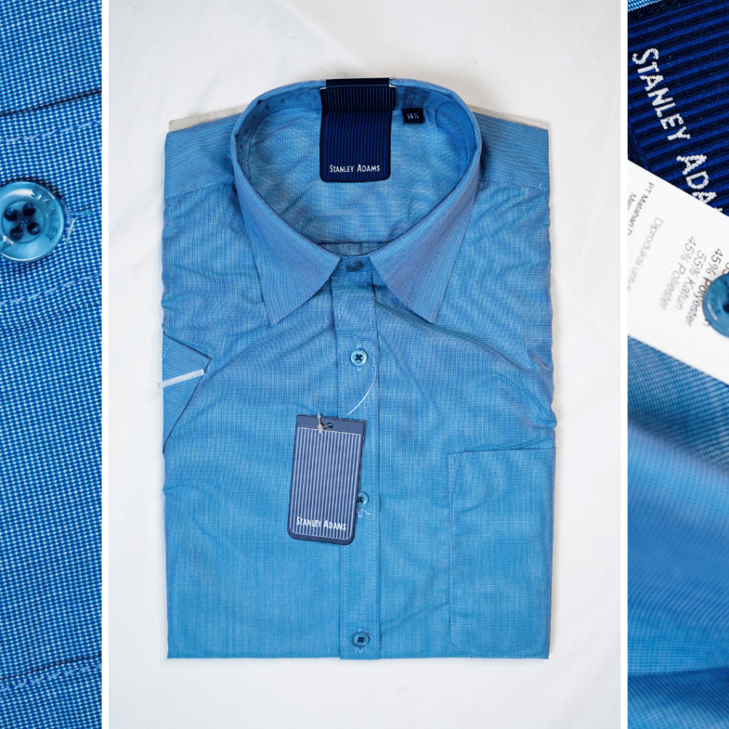 STANLEY ADAMS Kemeja Kerja Pria Formal Lengan Pendek Reguler Fit Teal Blue/Biru Teal Polos