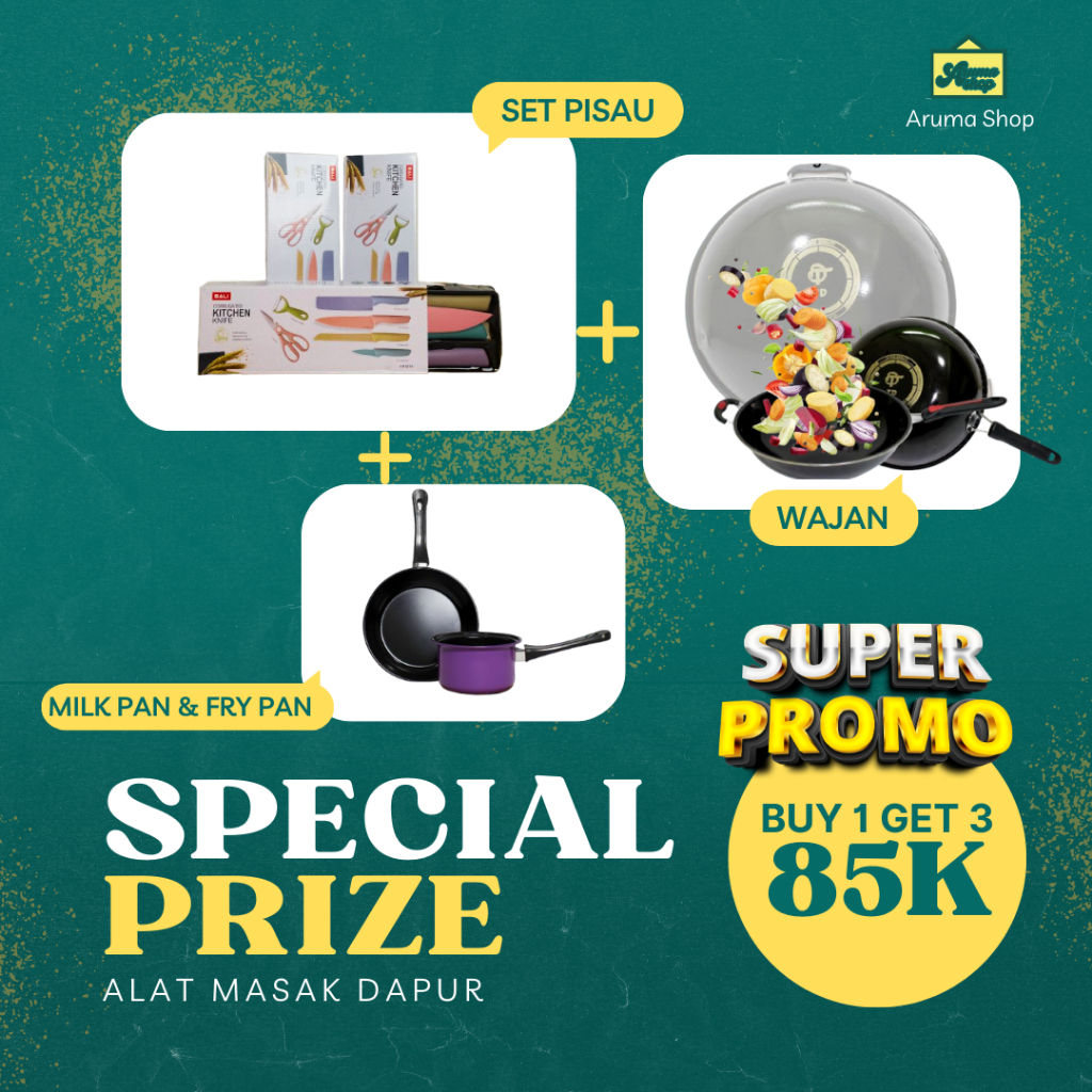 PAKET ALAT MASAK BUY 1 GET 3 PISAU SET + MILK PANT&FRY PANT + WAJAN | PERLENGKAPAN DAPUR