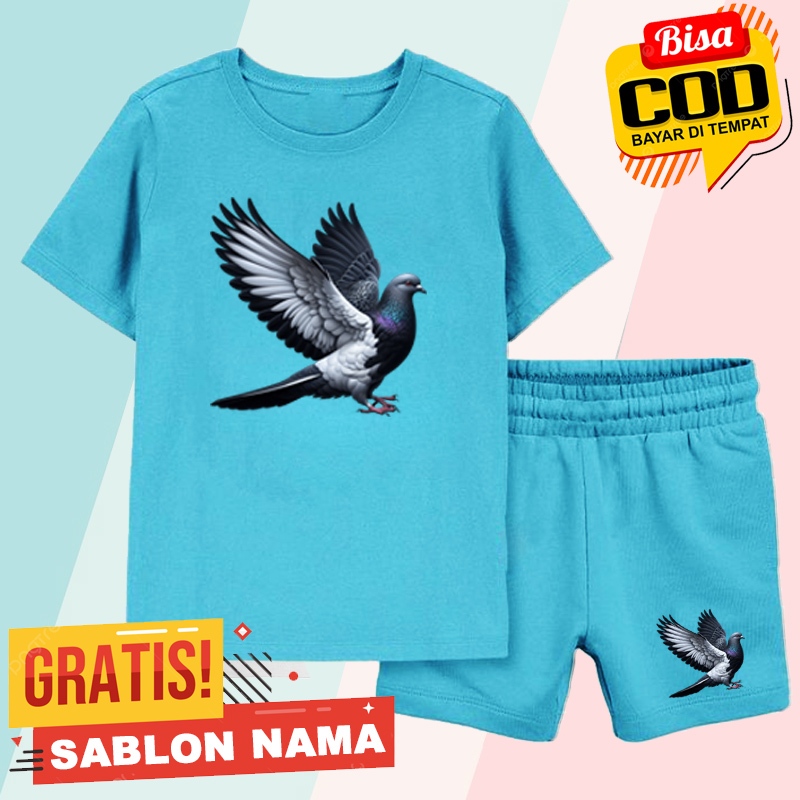 Stelan Kaos Anak Merpati Balap Hitam / Baju Stelan Anak Laki Laki & Perempuan Merpati Balap Hitam
