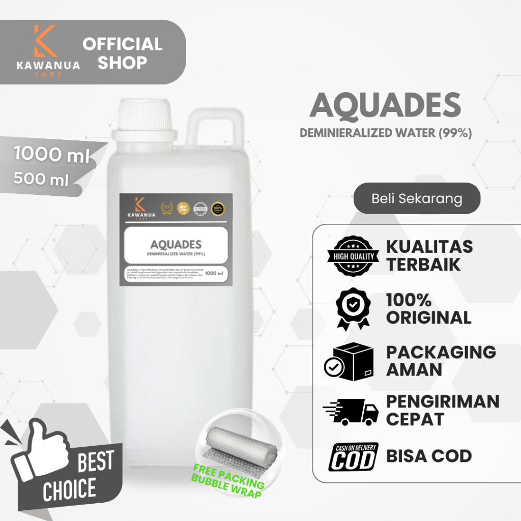 Aquadest aquades / Distilled water / air suling ukuran 1Liter & 500ml