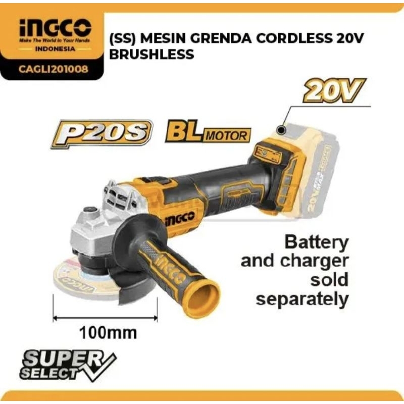 MESIN GERINDA CORDLESS 20V BRUSHLESS INGCO