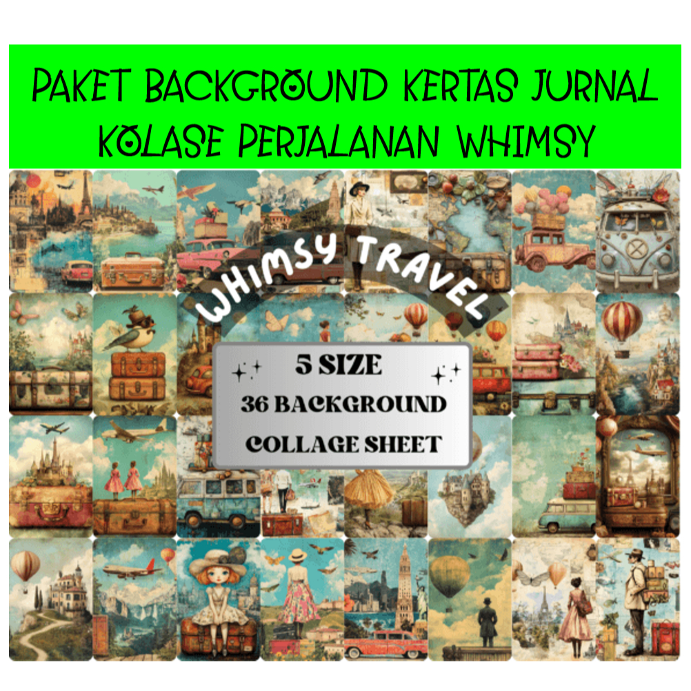 Paket Background Kertas Jurnal Kolase Perjalanan Whimsy