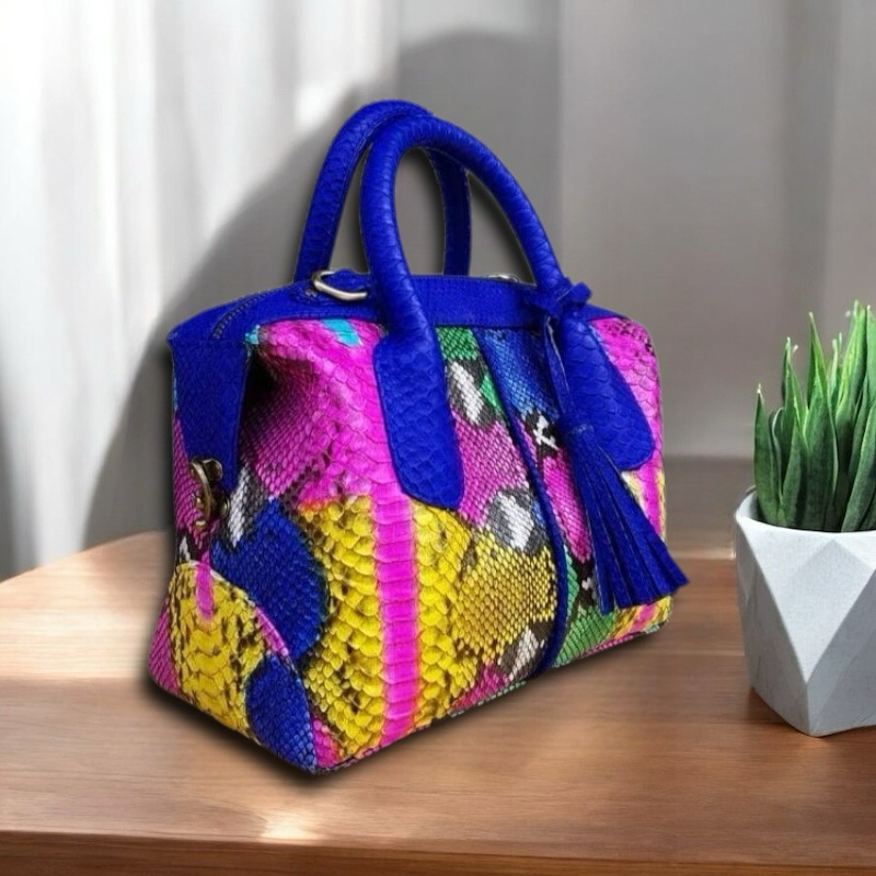 Tas Kulit Ular Piton Asli Wanita Tas Natalie Kulit Asli Original Motif Biru Mixcolor