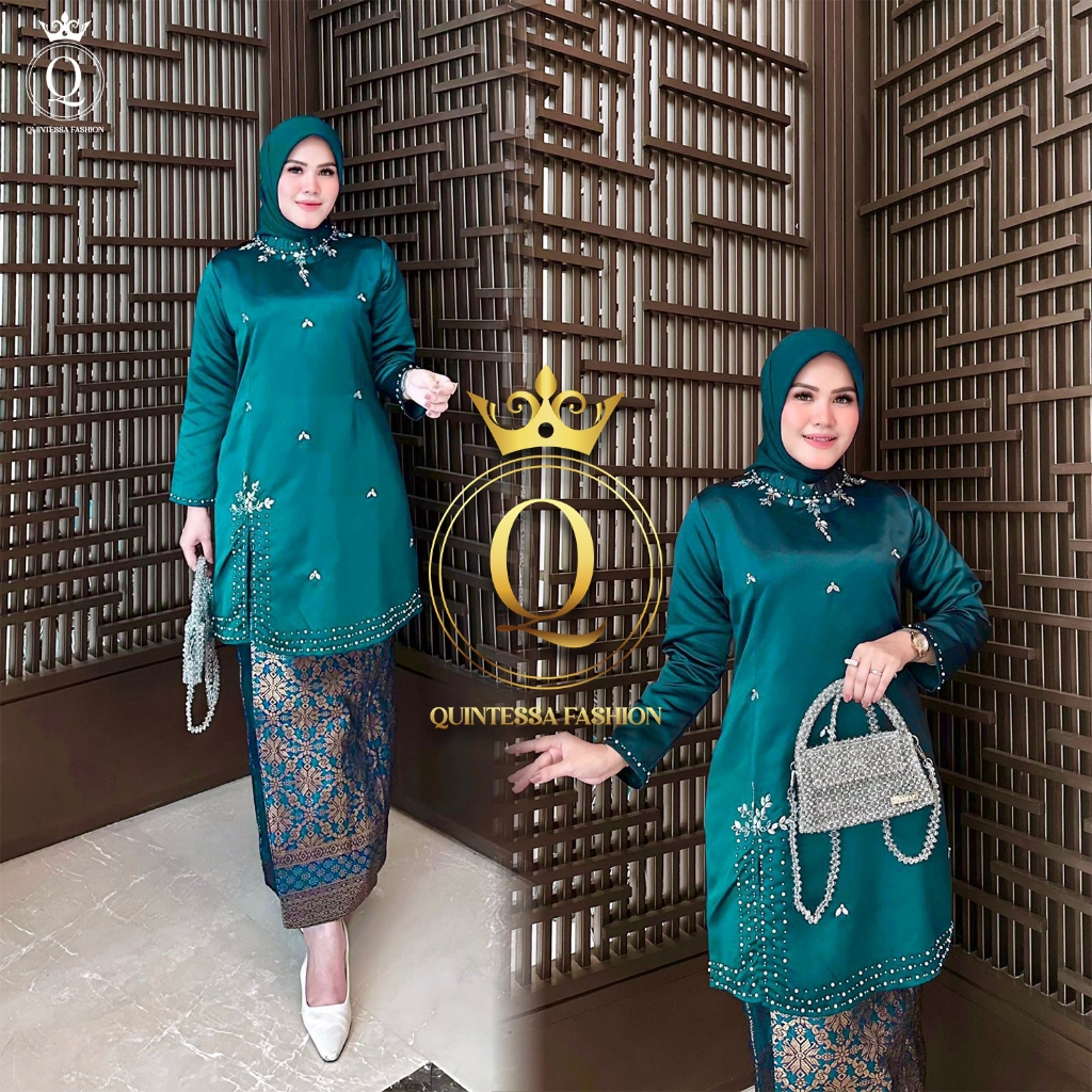 Kebaya Pesta Premium | Kebaya Melayu Payet Manual Premium | Tunik Padang Set Songket