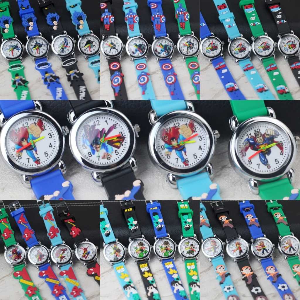Jam tangan Anak-anak pria motif karakter tali karet bulat analog
