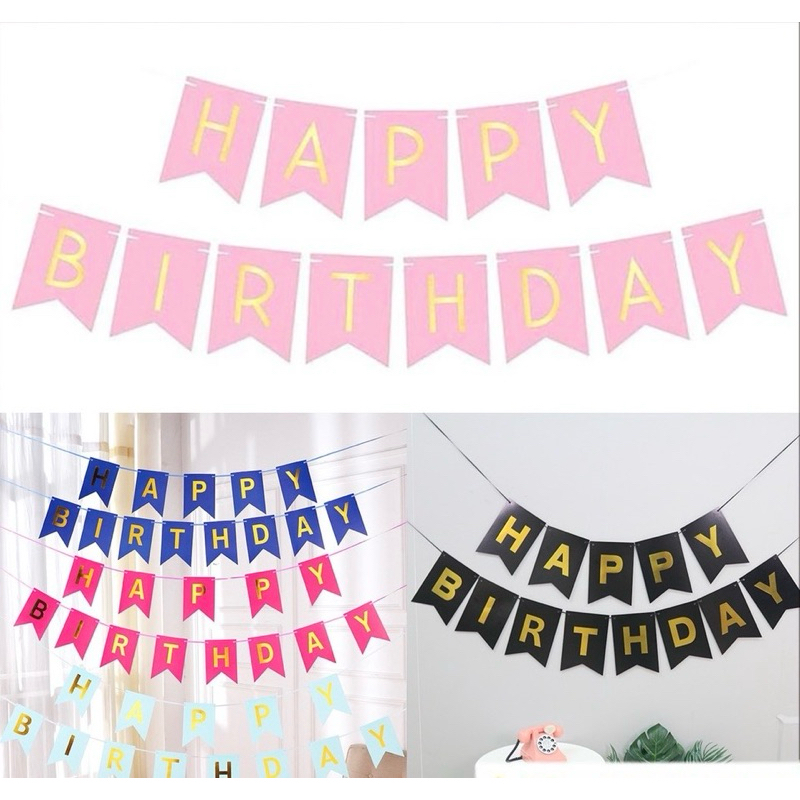 Banner Happy Birthday Warna Warni Backdrop Pesta Bendera Bunting Ultah Segilima Banner Tulisan Ulang