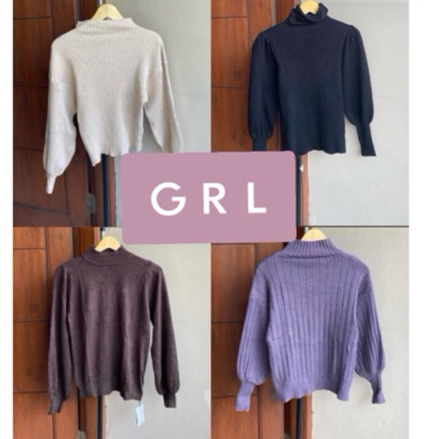 [GRL edition] GRL rajut puffy rib panjang lengan balon - GEL inner lidi balon cream-  atasan rajut p