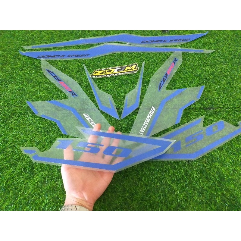 STICKER TRANSPARAN MOTOR CBR 150 CUSTOM MOTIF SIMPEL TERBARU LIST BLUE