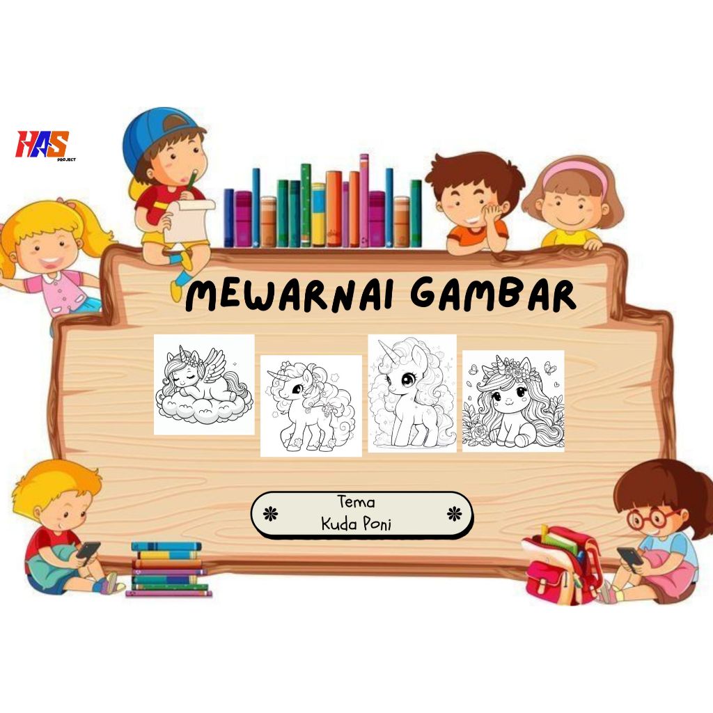 

50 Lembar Kertas Mewarnai Gambar Tema Kuda Poni Ukuran A5 (15cm x 20cm)