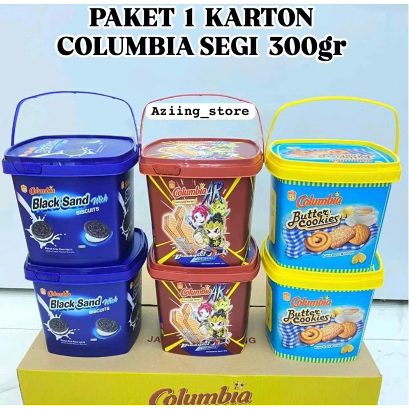

( 1 Dus / 6 Timba ) Columbia Wafer Coklat Butter Cookies Black Sand Segi 300gr Isi 6 Timba