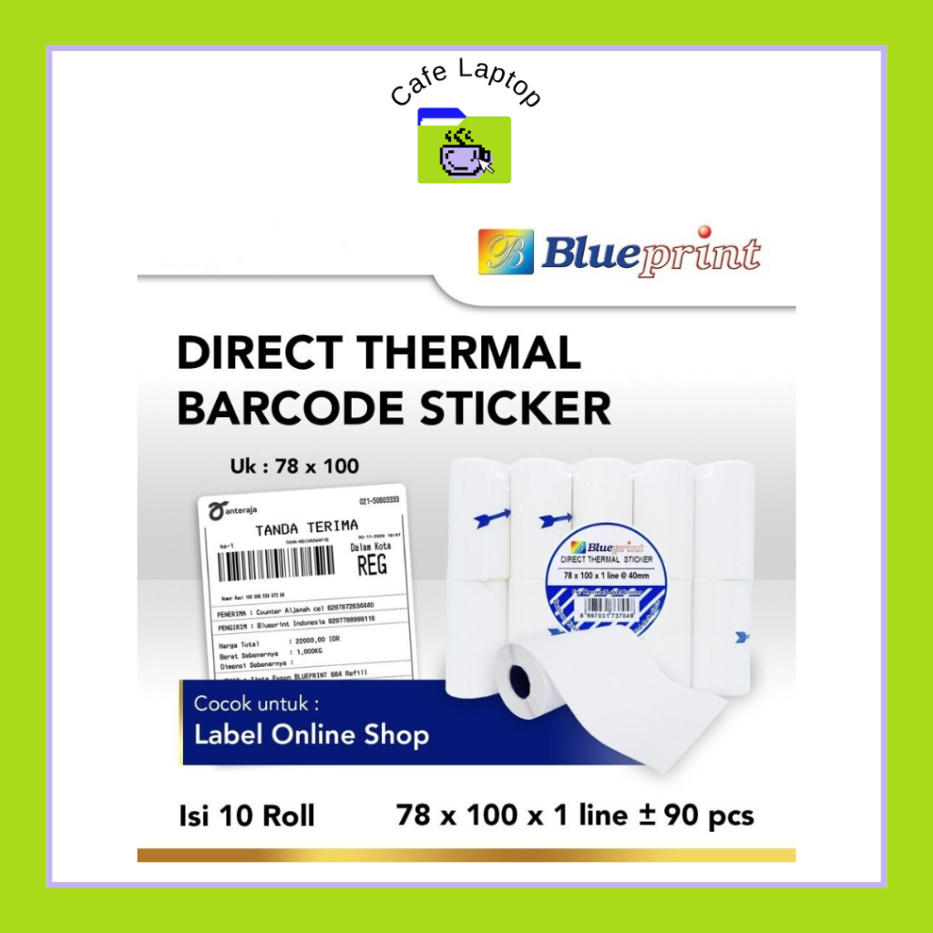 

Direct Thermal Sticker Label Stiker Resi BLUEPRINT 78x100 40mm 1 Roll