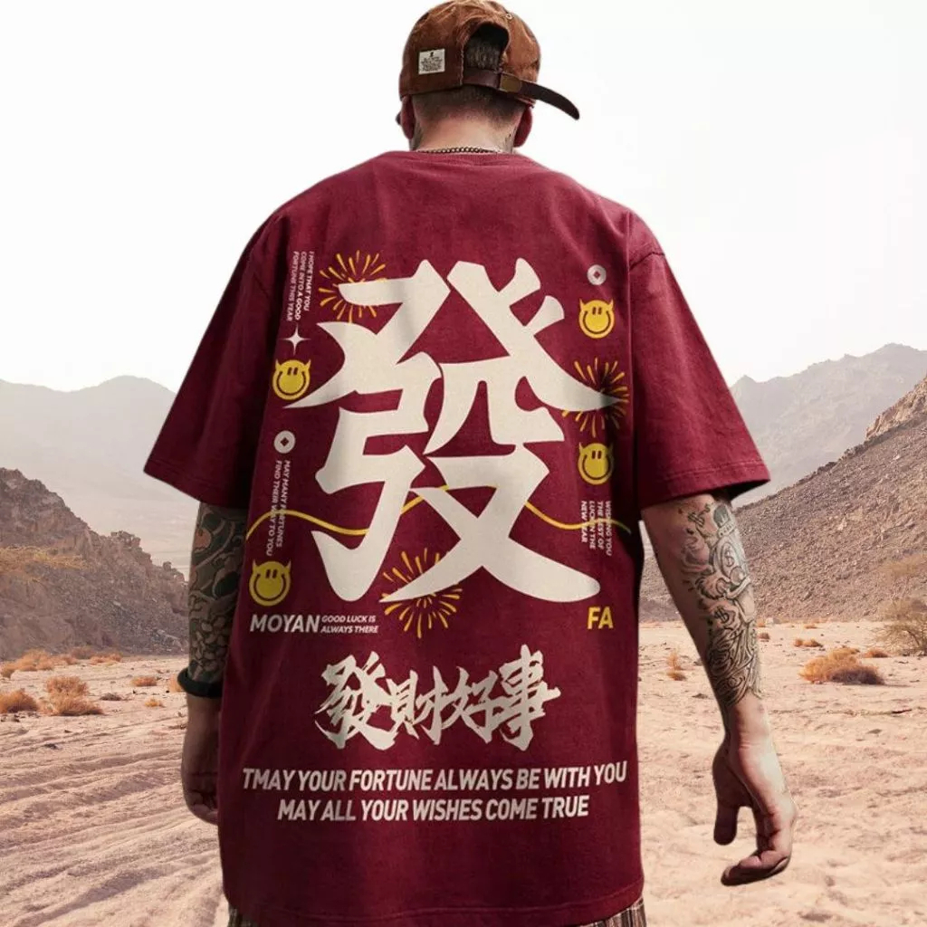 Mr Biggz T-shirt Oversize Lengan Pendek Kaos Fortune Katun Murni Japanese Style Pria dan Wanita