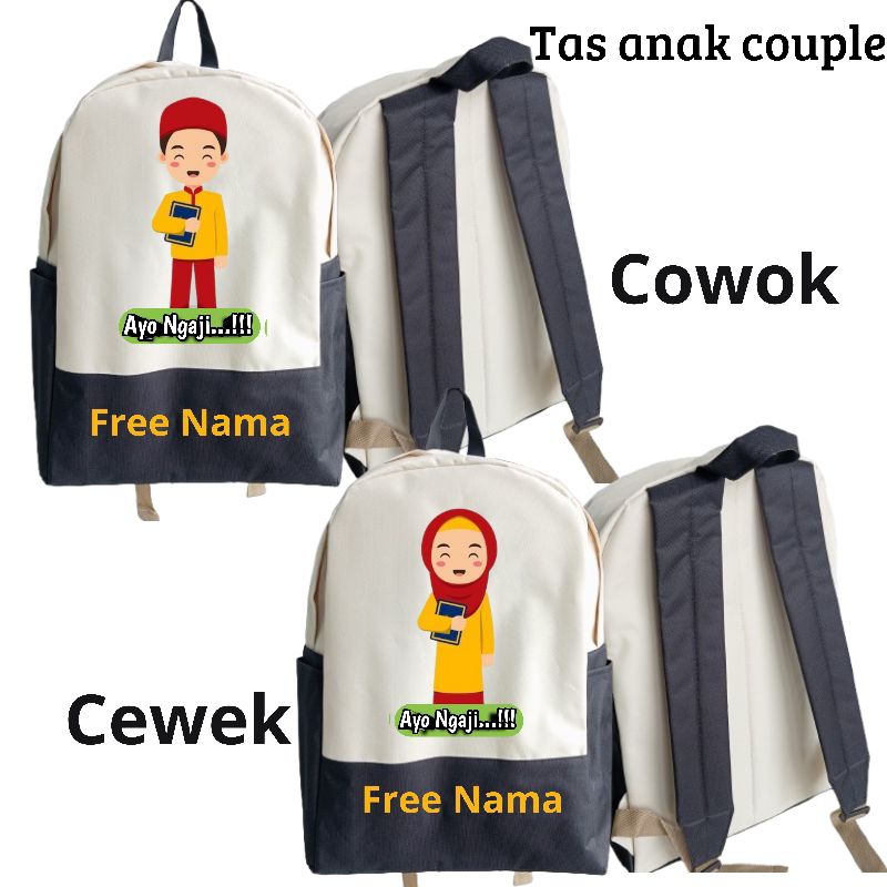 Tas Anak Couple Ayo Ngaji Tas Backpack Tas Waterproof Tas Anak Usia 4-10 Tahun