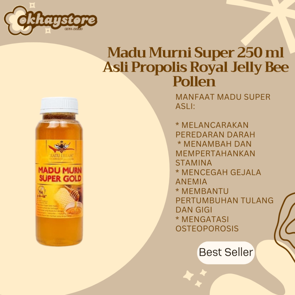 

Madu Murni Super 250 ml Asli Propolis Royal Jelly Bee Pollen Penyubur Kuat Tahan Lama Ratu Lebah