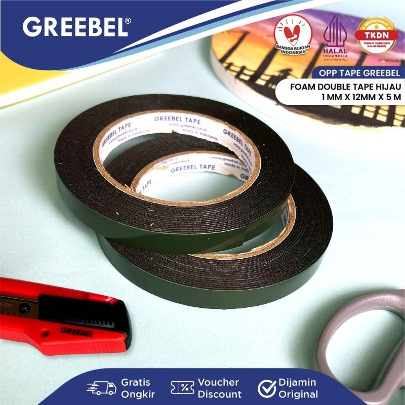 

DABEL TAPE GREEBEL FOAM DOUBLE TAPE HIJAU 1MM X 12MM X5MM