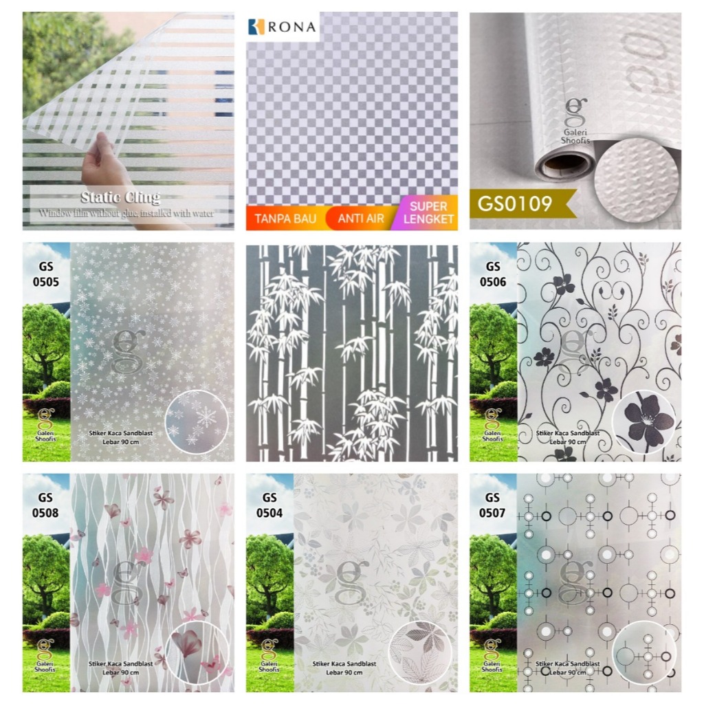 Simona.Co Stiker Kaca Jendela Rumah Sanblast Panjang 4 Meter Motif Bambu Putih Pvc Berkualitas