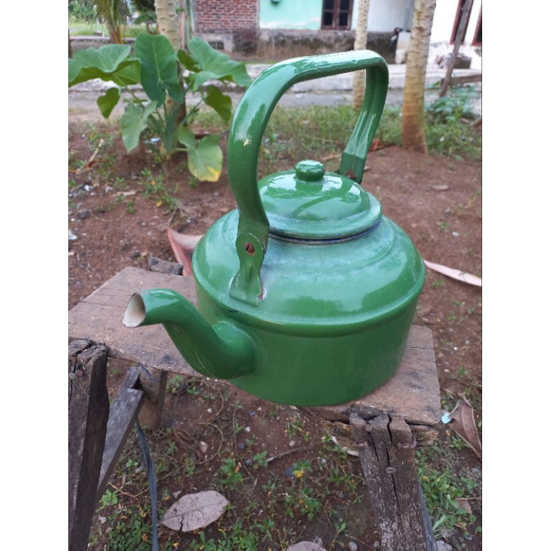 cerek ceret teko enamel hijau jadul display