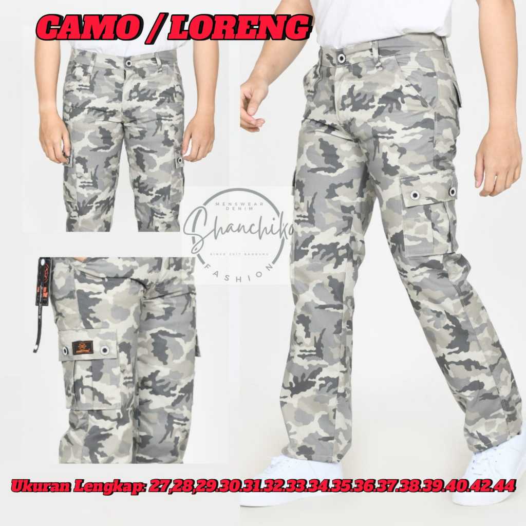 CAMO LORENG CARGO REGULER GOMBRANG/CELANA PANJANG CORAK LORENG KARGO PRIA-WANITA