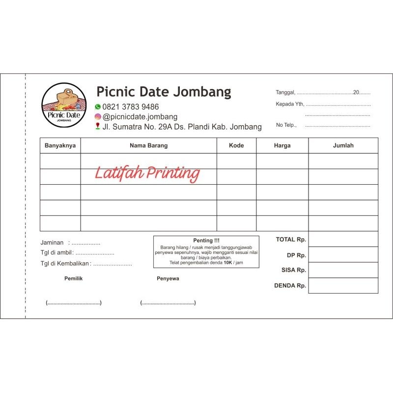

Nota Sewa Barang / Nota Persewaan