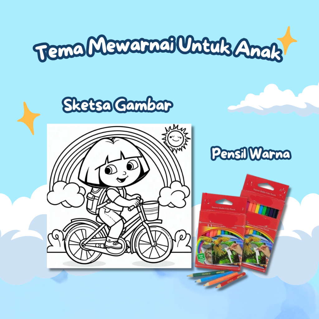 

Kertas Gambar Mewarnai Untuk Anak TK & Paud Tema : Dora Isi 20 Lembar Mewarnai