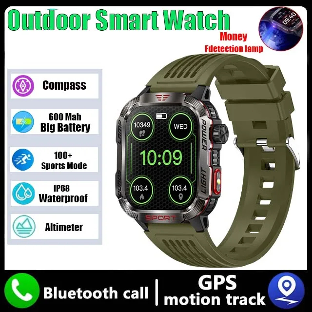 New HT29 For Xiaomi Military Smartwatch Men GPS Outdoor Sports Fitness 600 mAh Battery Flashlight 2.
