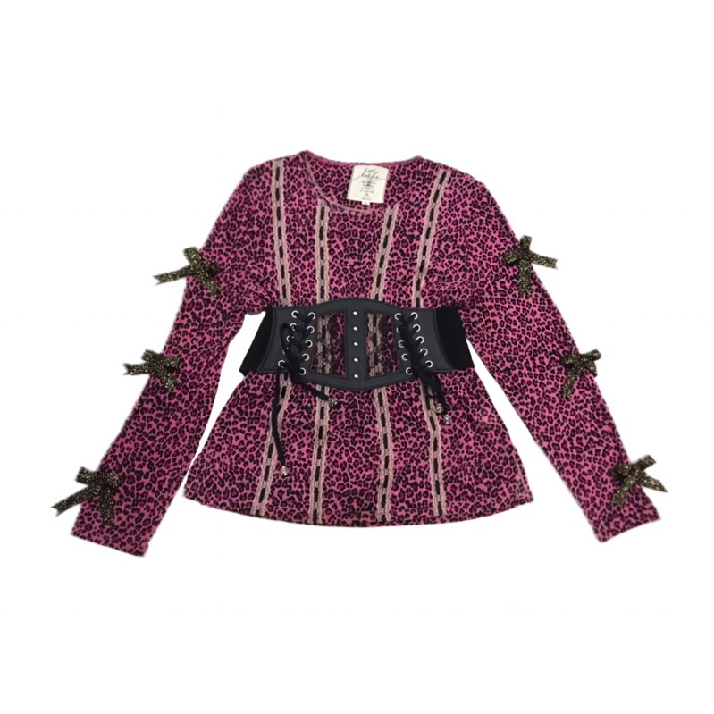 Y2k/Vintage/Grunge/Coquette/Fairycore/Dollete/Fairycore Leopard Mesh Top with Black Bands