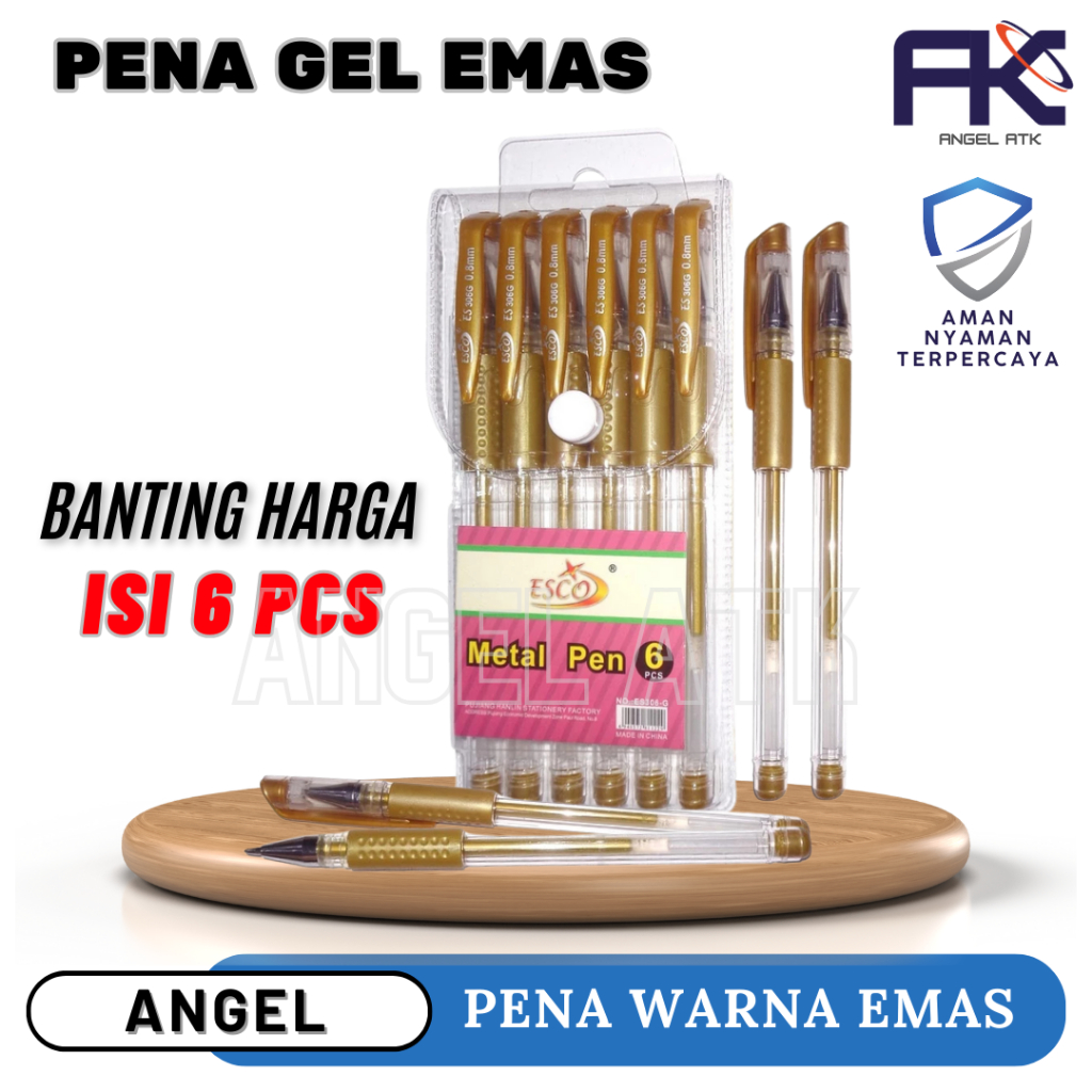 

Pulpen Gel Emas / Paket 6 Pcs / Pulpen Esco / Tinta Isi 0.8 Mm / Metalic Pen / Pulpen Emas Murah / COD / Atk Blessing