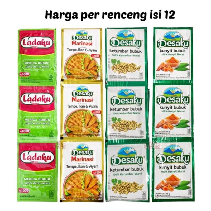 

DESAKU Marinasi Ayam Ikan Tempe Ketumbar Kunyit Ladaku 1renceng (12 sachet)