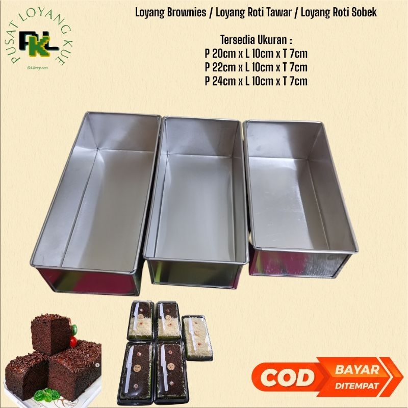 Loyang Brownies Persegi Panjang / Loyang Roti Sobek / Loyang Roti Tawar Uk 20x10x7 | 22x10x7 | 24x10