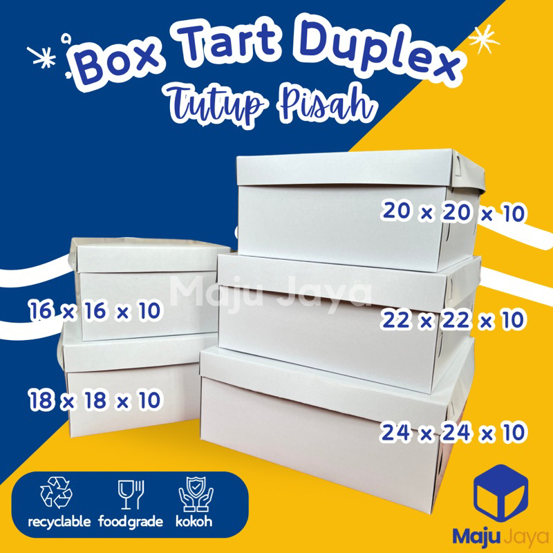 Maju Jaya - Box Tart Duplex Coated Tutup Pisah 400 gsm / Dus Putih Ivory Duplex Kue Tart Catering Ta