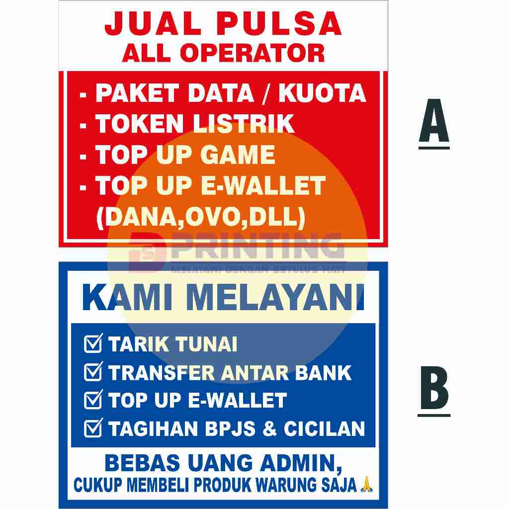 

STIKER JUAL PULSA DAN LAYANAN GRATIS ( DIJUAL PER PCS )