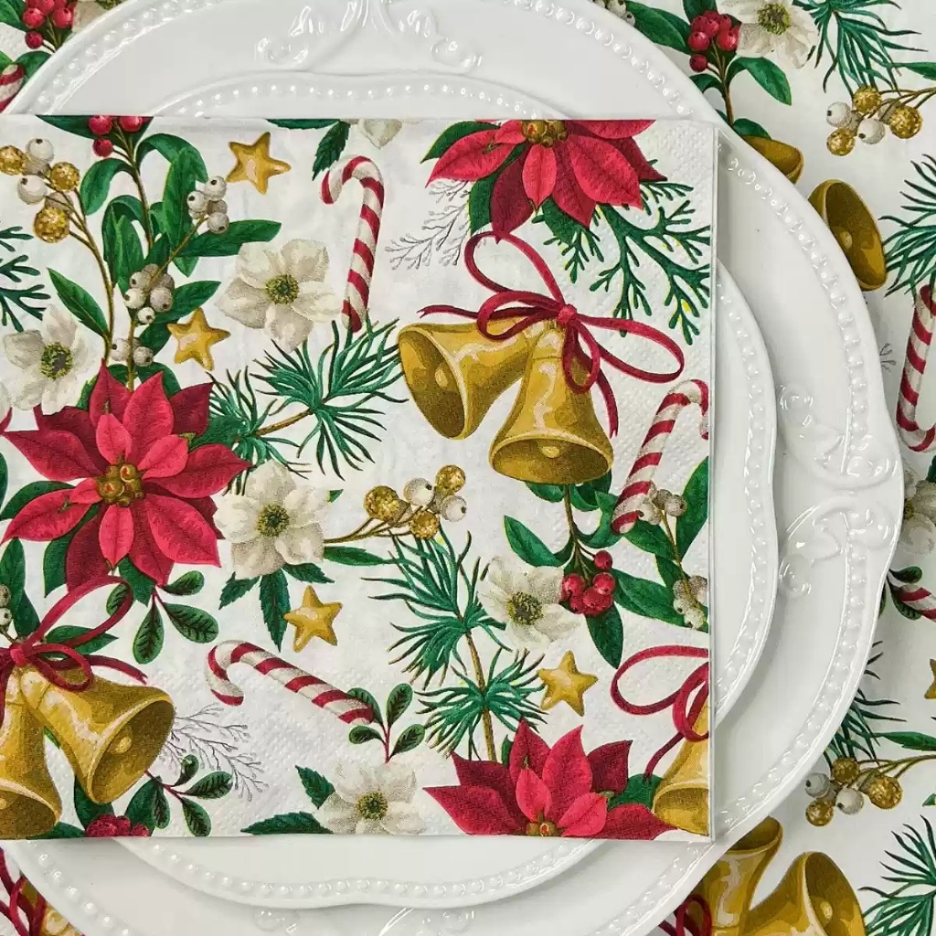 306. Decoupage napkin / tisu decoupage / cocktail tisu / tisu pesta motif bunga merah natal