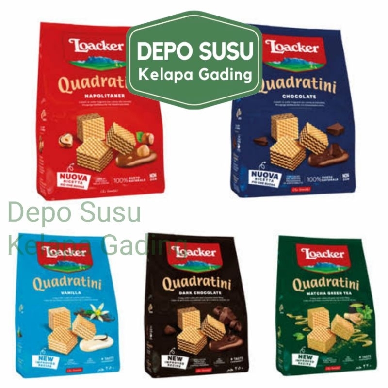 

Loacker Quadratini 250g | Chocolate Cocoa and Milk Napolitaner Vanilla Matcha Green Tea Cappucino Dark Double Chocolate Choc Cheese Wafer Waffle Cookies Bite Size 250gr 250 gr g Depo Susu Kelapa Gading