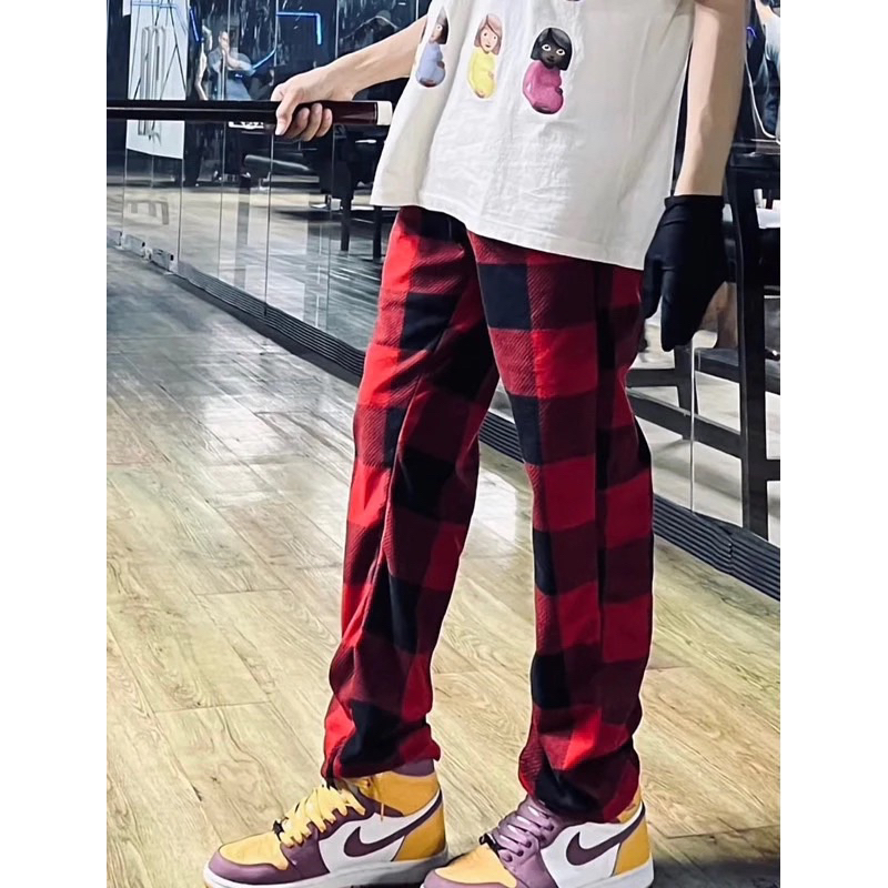 Long Pants Tartan Tartan Pants Flanel Celana Kotak Merah Dan Putih Celana Couple Goals Pria Wanita U