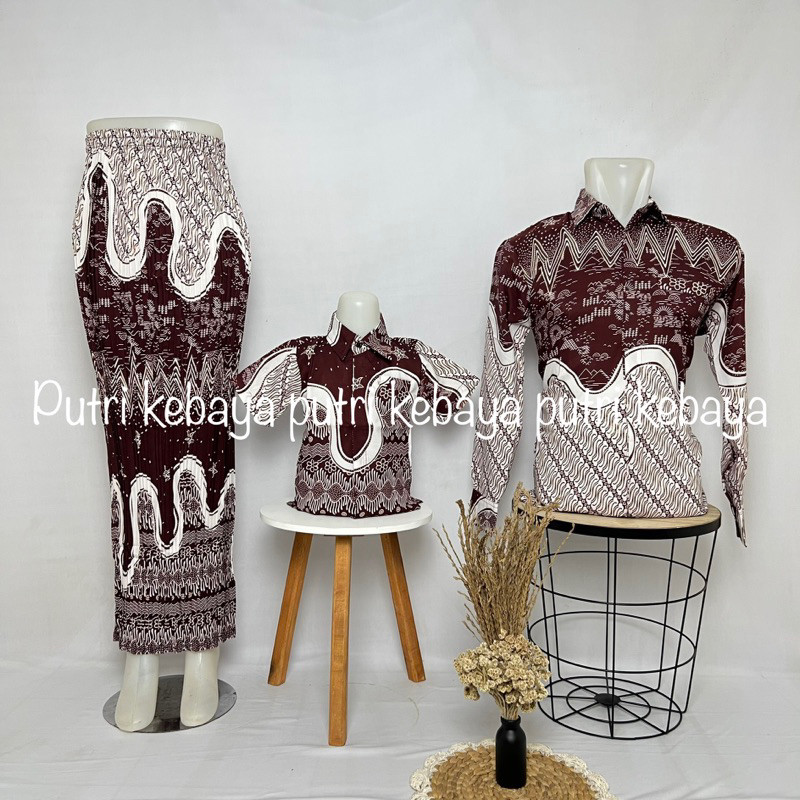 3 in 1 Couple Batik Ibu Anak Dan Ayah Couple Keluarga Couple Family Couple Kemeja Panjang Rok Pliske