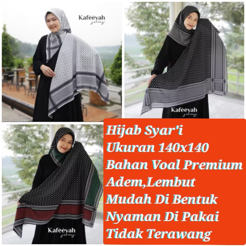 Hijab/Kerudung Jumbo Segi Empat  Syar'i Motif Palestine/Kafeeyah UK 140x140