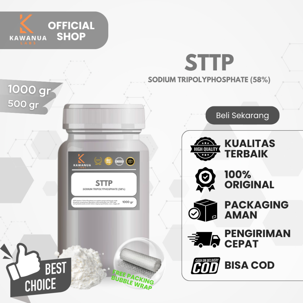 

STTP Sodium Tripolyphosphate 58% PREMIUM Grade A+ / Teknis Grade Ex. Thailand / Bahan Sabun / Pembersih Multifungsi (1kg & 500gr)