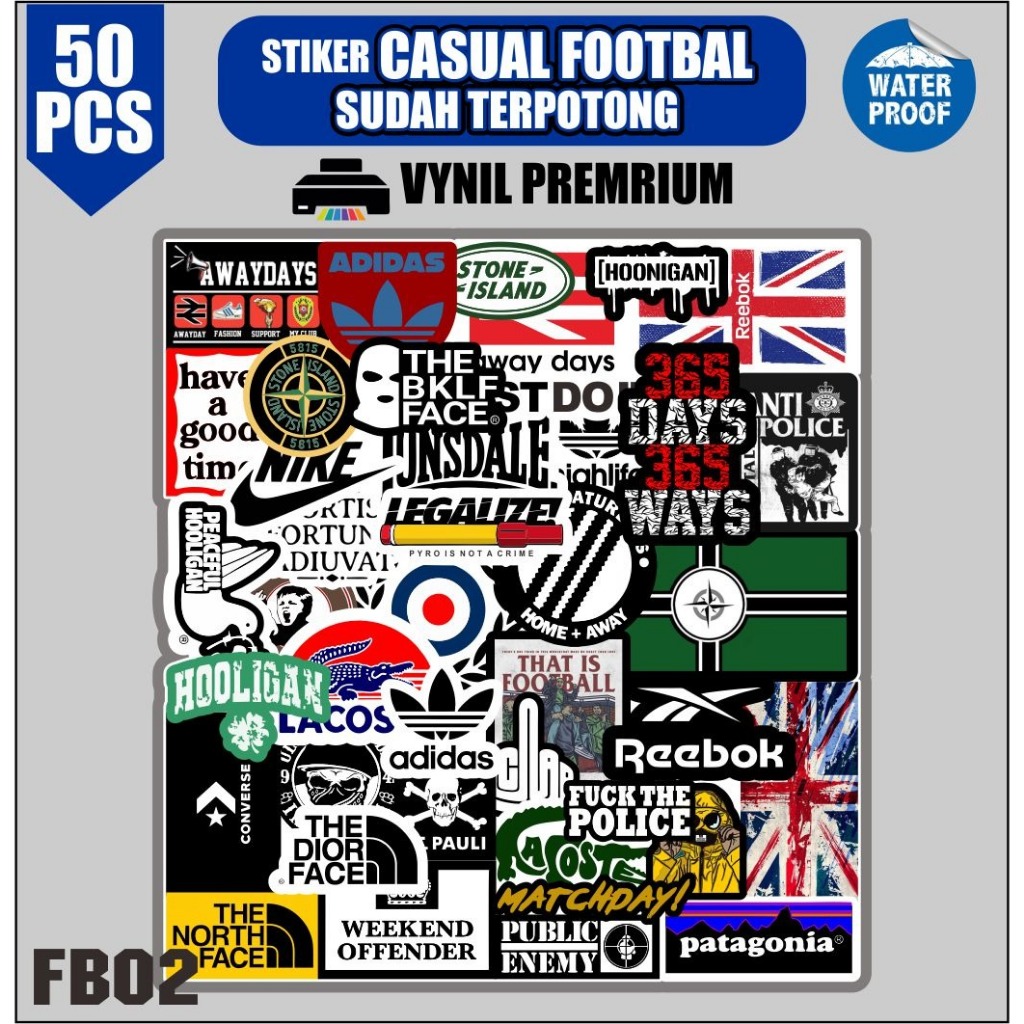 

Stiker Casual Football Sudah Terpotong Vynil Waterproof isi 50pcs