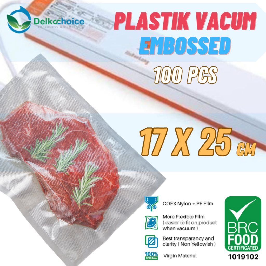 DELKOCHOICE PLASTIK VACUM EMBOS | VAKUM MAKANAN | VACUUM BAG EMBOS DELKOCHOICE 17X25