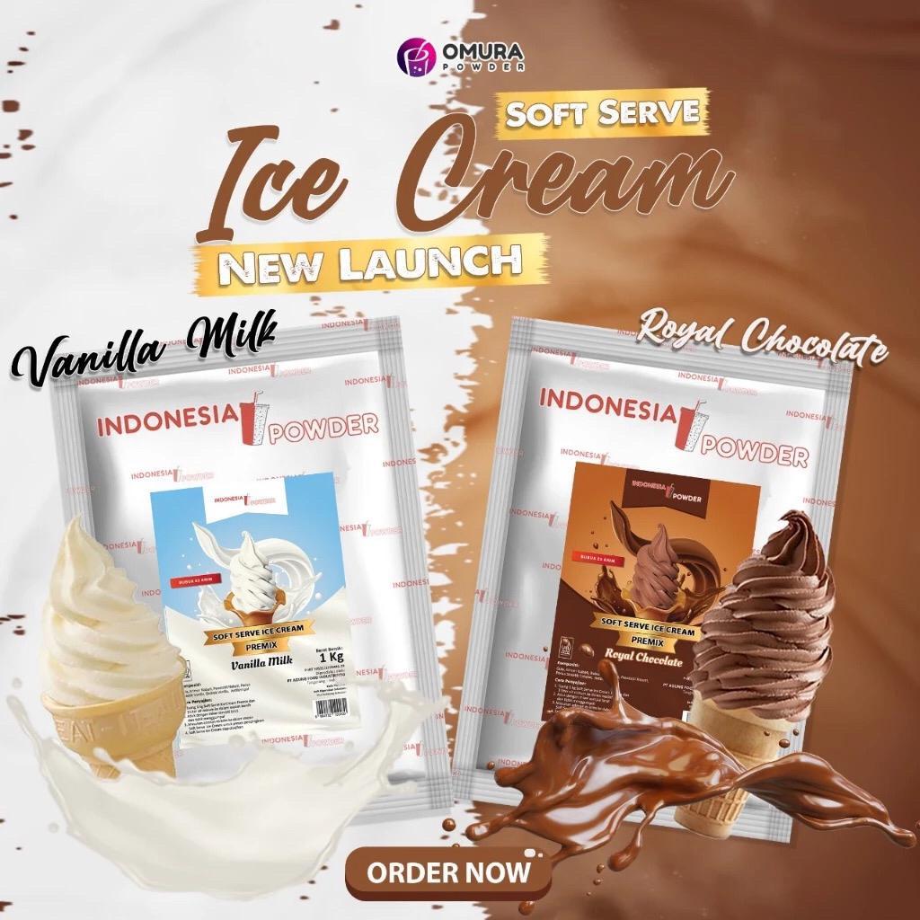 

Bubuk Soft Serve Ice Cream / Es Krim Premix Premium Quality 1 Kg Rasa Royal Chocolate / Royal Coklat Dan Vanilla