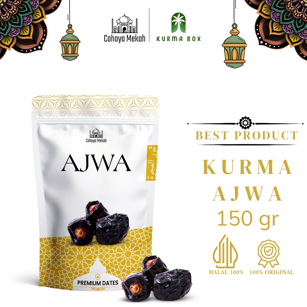 

Cahaya Mekah Kurma Ajwa Pouch 150 Gram Ajwa Dates Kurma Nabi Original 100%