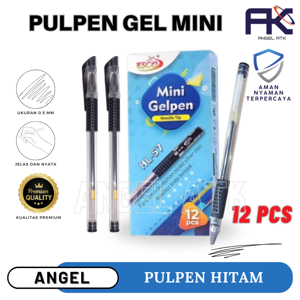 

( Produk Termurah ) Ballpoint Gel Mini HL-57 / 1 Lusin / Pena Gel Lancip / Tinta Hitam Terang / Isi Tinta Banyak / High Quality / Cash On Delivery / Atk Blessing