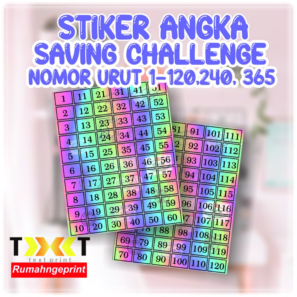 

STIKER ANGKA SAVING CHALLENGE 1-120 , 240 , 365 HOLOGRAM PERANGKO / STAMP