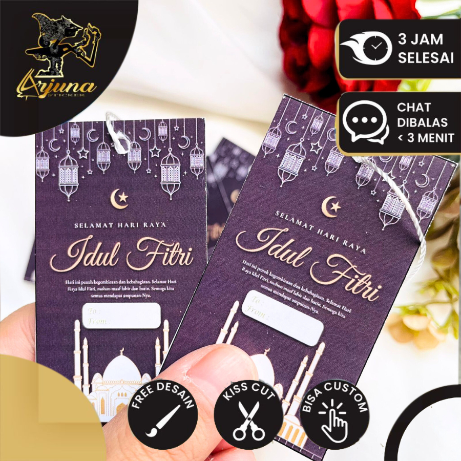 Kartu Ucapan Selamat Hari Raya Idul Fitri Custom Tulisan Hangtag Hampers Lebaran Eid Mubarak Murah