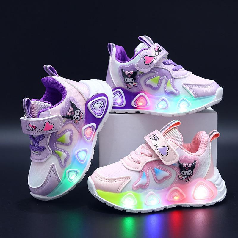 heybaby KUMIO LED Sepatu Sneakers Anak Perempuan LED Menyala sepatu kuromi usia 6 bulan - 5 tahun