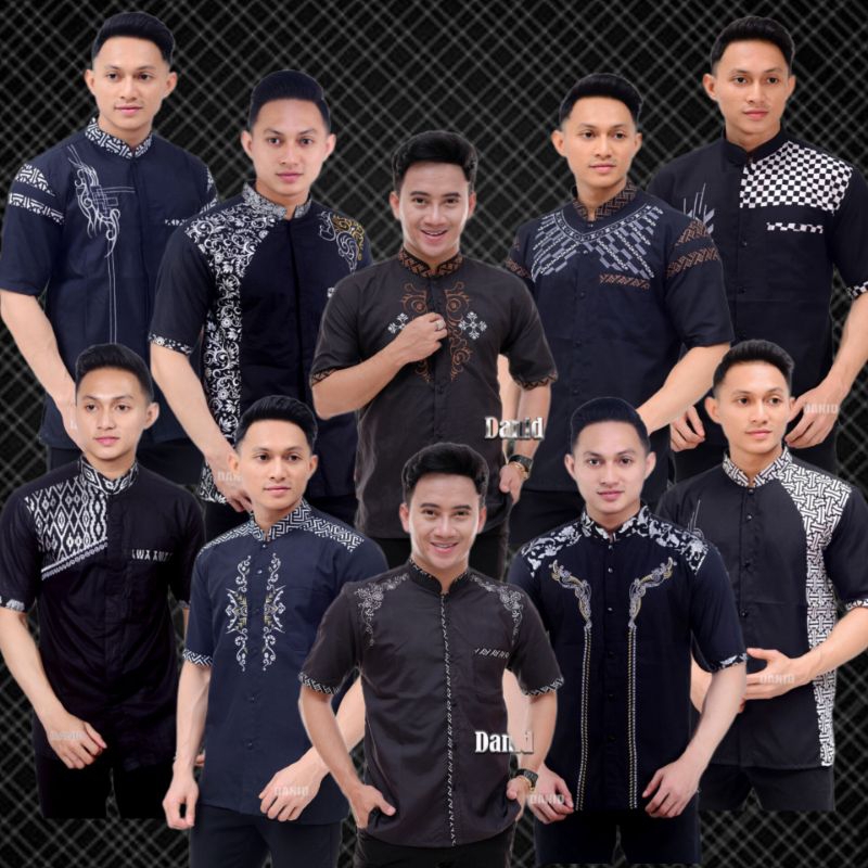 Baju koko Kemeja Sanghai Katun Premium Hitam Polos Pria Dewasa Lengan Pendek - Baju koko Hitam polos