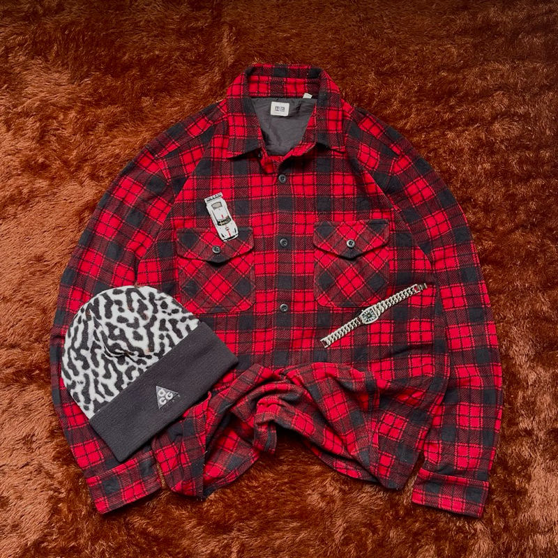 Uniqlo Wool Blend Checked Double Pocket Overshirt Long