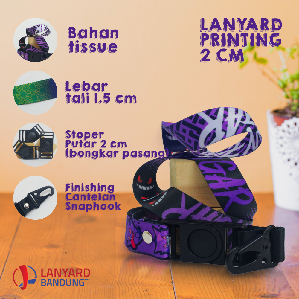 

custom tali lanyard snaphook print sublim 2cm cetak 2 muka / tali idcard snaphook printing dua cm cetak dua muka / nametag