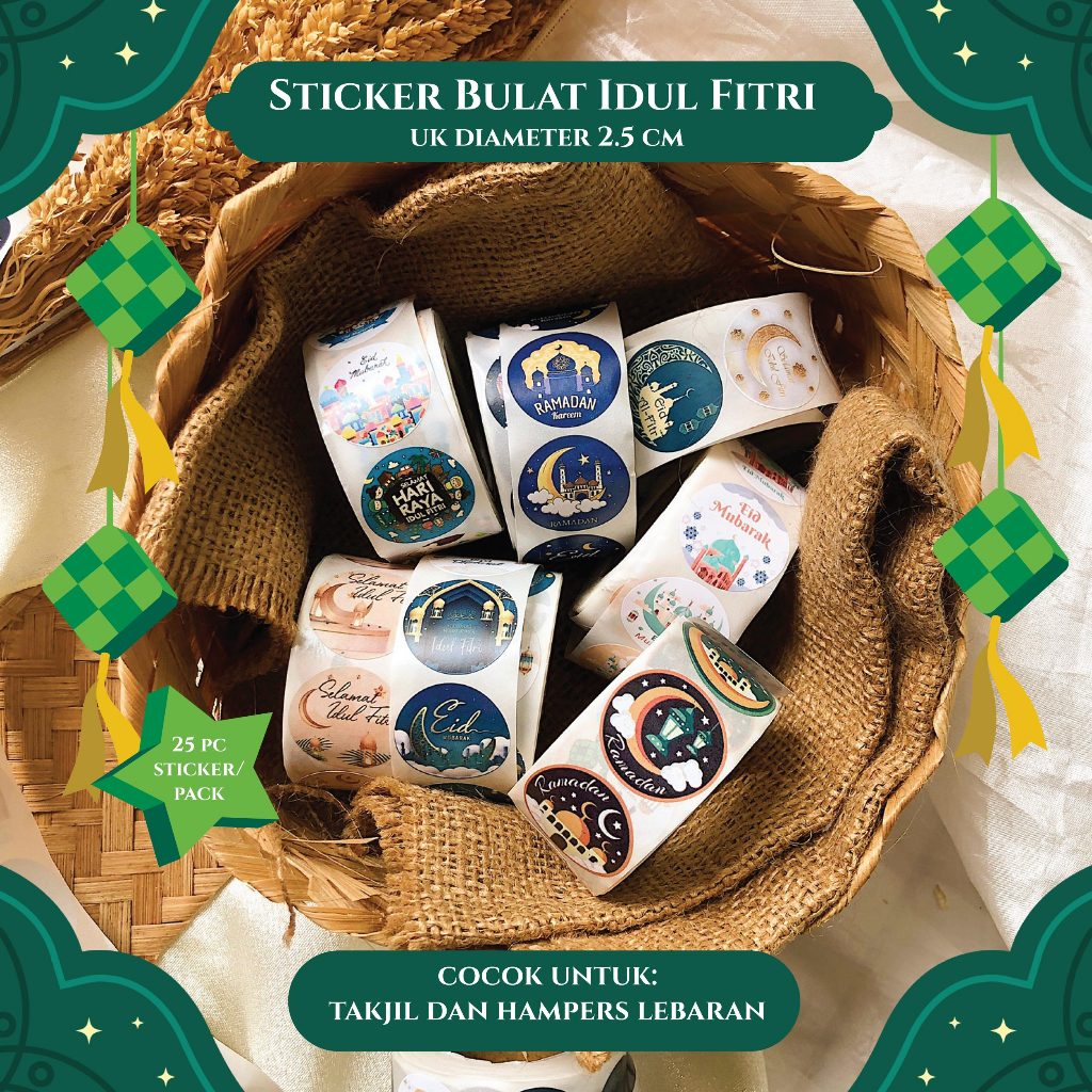 

Sticker Bulat Idul Fitri/ Lebaran/ Takjil dan Hampers ISI 25 buah sticker